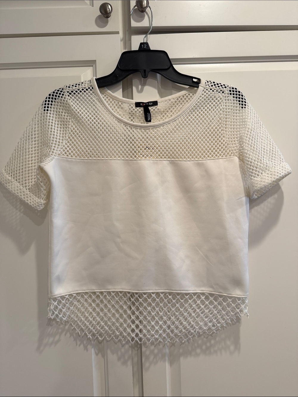 White Mesh Panel Short Sleeve Top - Women's